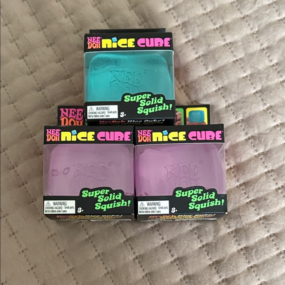 NeeDoh Nice Cube Squish Toy - 1 Aqua &  1 Lavender (Set 2) SOLD AS TWO
